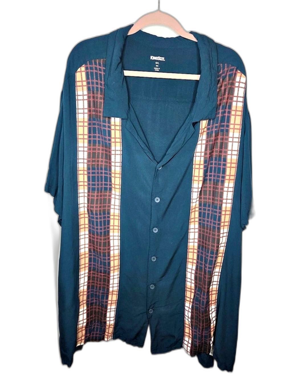 Kingsize Teal/Plaid Rayon Shirt Size 6XL